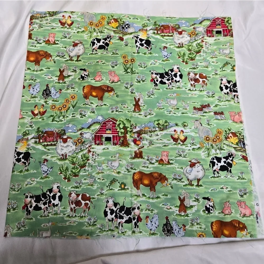 VINTAGE‎ 90s bug butterfly cow animal farm print fabric 4 pieces
